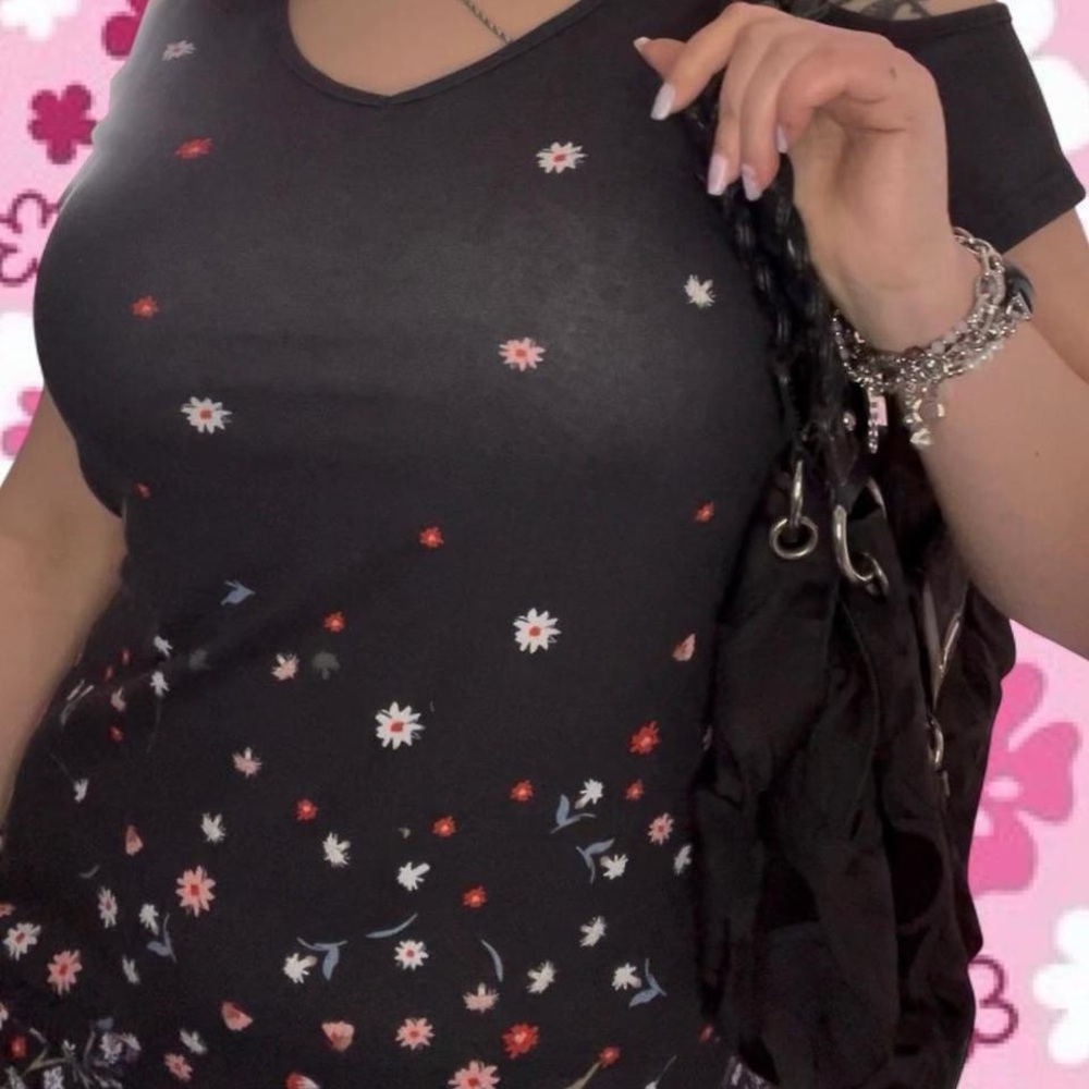 Kate Spade Style Black Floral Cold-Shoulder Tunic